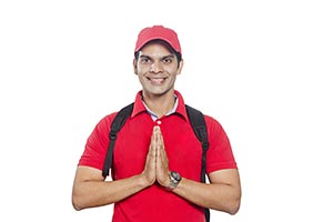Indian Courier Man Worker Welcome Namaste