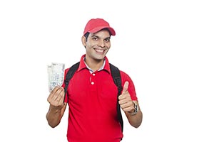 Delivery Man Showing Money Thumbs up