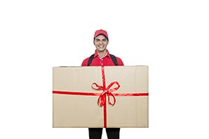 Delivery Man Holding Cardboard Gift Box