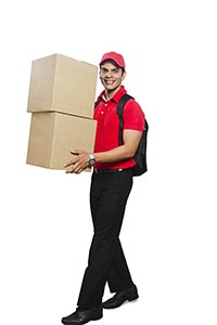 Delivery Man Carrying Cardboard Box Walking