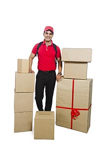 Deliveryman Cardboard Boxes Against Arrangements C