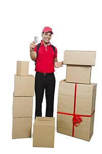 Delivery Man Boxes Showing Credit card Discount