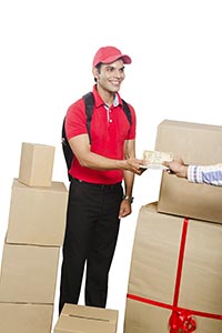 Delivery Man Parcel Boxes Receiving Money