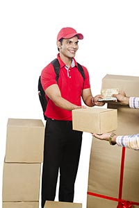 Deliveryman Parcel Giving Box Receiving Money
