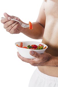 Closeup Fit Man Holding Bowl Fresh Salad