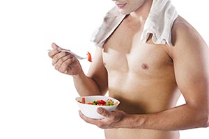 Close up Fitness Man Eating Vegetarian Salad Healt