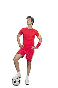 Determined Man Soccer Player Standing Ball