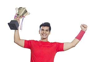 Indian Man Football Player Celebrates Championship