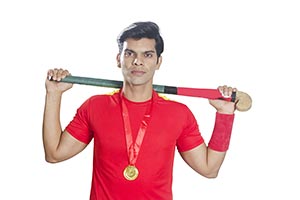 Hockey Man Player Medal Holding Hockey Stick