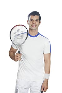 Sports Man Tennis Player Holding Racket