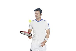 Man Tennis Player Bouncing Ball Racket