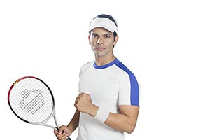 Tennis Player Holding Racket Success Fist