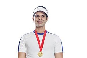 Indian Man Tennis Player Wearing Gold Medal
