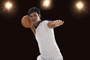 Sports Man Player Throwing Basketball Court