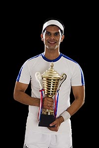 Indian Man Tennis Player Trophy Victory
