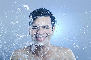 Man Bathing Bathroom Water Splash