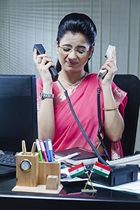 Employee Office Talking Telephone Overloaded