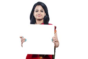 Salesperson Woman Showing Message Board