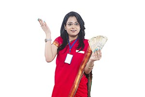 Salesperson Woman Gesturing Money
