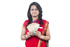 Business Woman Money Showing