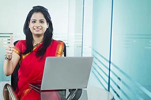 Indian Businesswoman Office Thumbs up