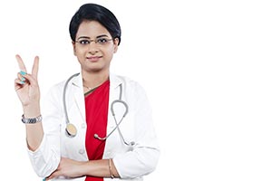 Indian Woman Doctor Finger Victory
