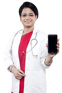 Woman Doctor Phone Showing
