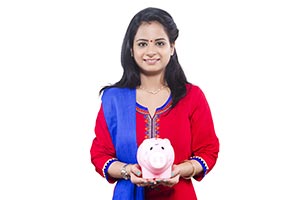 Woman Saving Money Piggy Bank