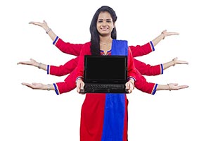 Women Laptop Showing Hands Multi Tasking