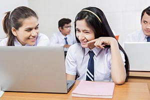 School Students Friend Laptop Studying