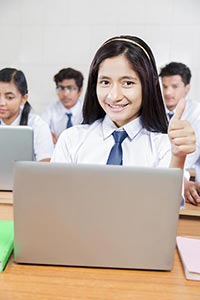 School Girl Laptop Thumbsup