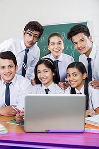 School Students Learning Together Laptop