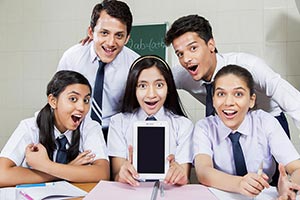 Group School Students Showing Tablet