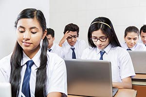 School Students Laptop Working