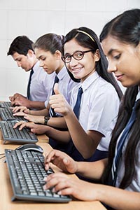 School Students Computer Thumbsup