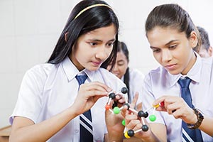 School Students Examining Atom