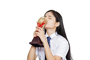 Girl Student Trophy Kissing