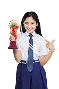 Girl Student Trophy Pointing