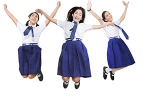 School Girls Students Jumping