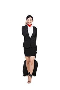 Airhostess walking Talking Phone