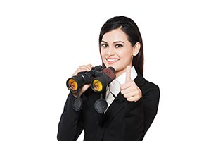 Businesswoman with Binoculars Thumbsup