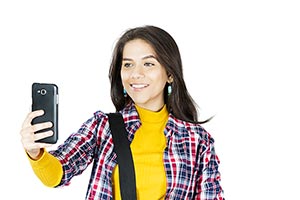 College Student Young Woman Taking Selfie Cellphon