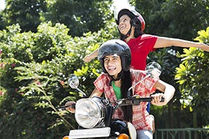 2 People ; Arms Outstretched ; Bullet Bike ; Caref