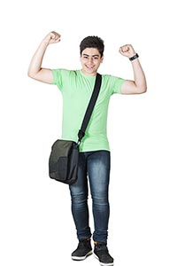 1 Person Only ; Arms Raised ; Bag ; Boys ; Carefre
